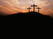 Easter Worship Service Slide with three crosses on Calvary