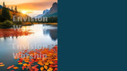 Autumn, Fall Leaves, Sunset, Mountain Lake Church PowerPoint Presentation template for worship