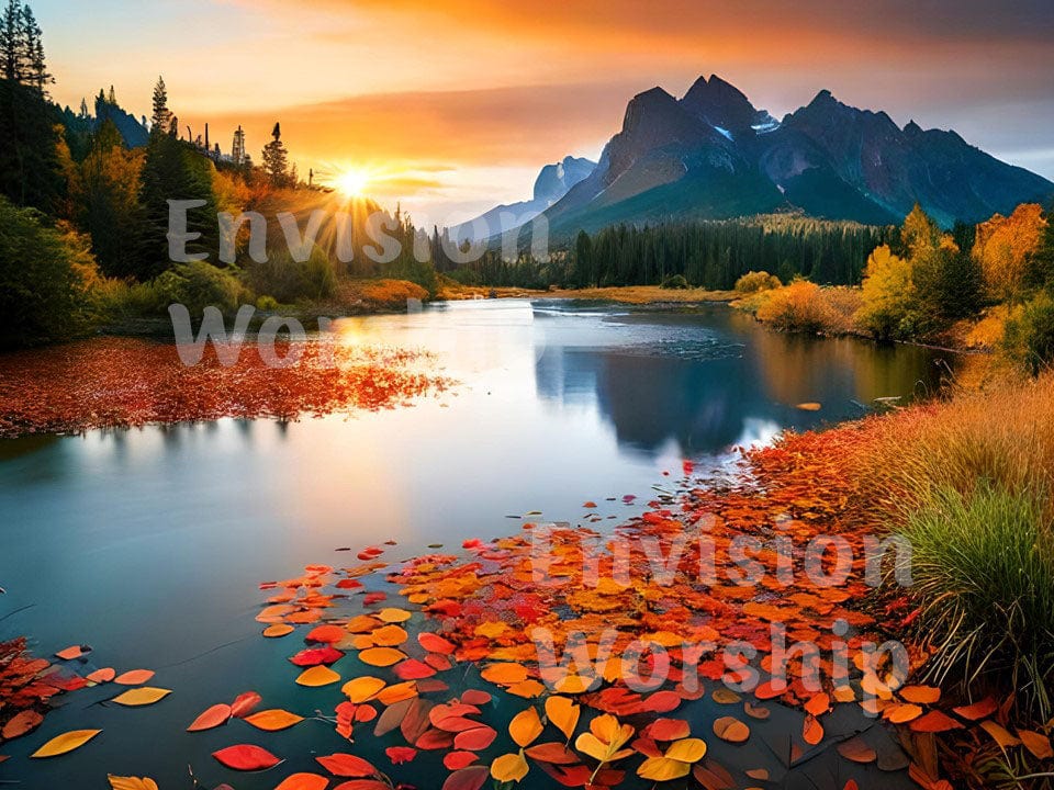 Autumn, Fall Leaves, Sunset, Mountain Lake Church PowerPoint Presentation slides for worship