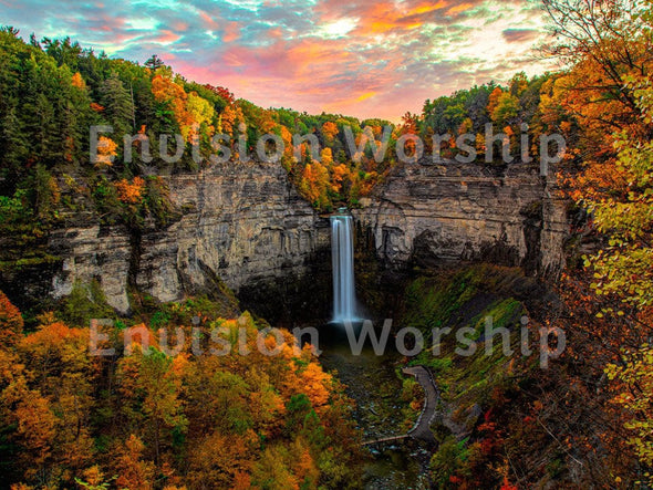 Autumn Waterfall Church PowerPoint Template Slides for Worship