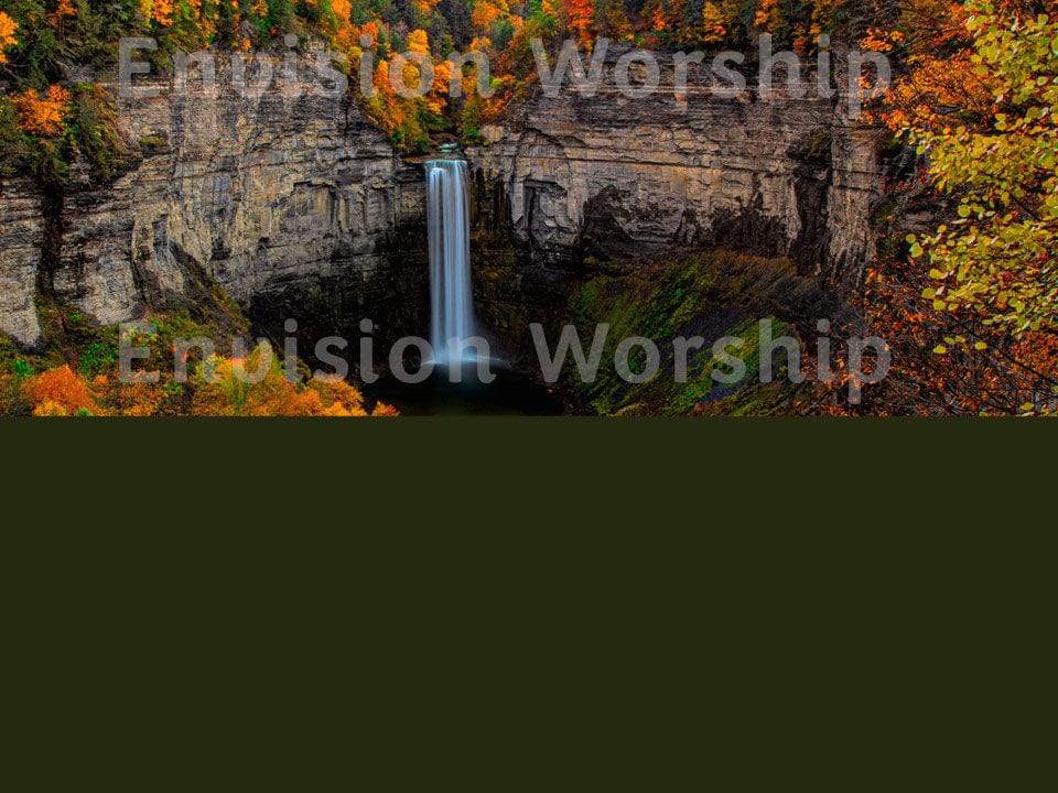 Fall Leaves Autumn Waterfall Church PowerPoint Template Slides for Worship