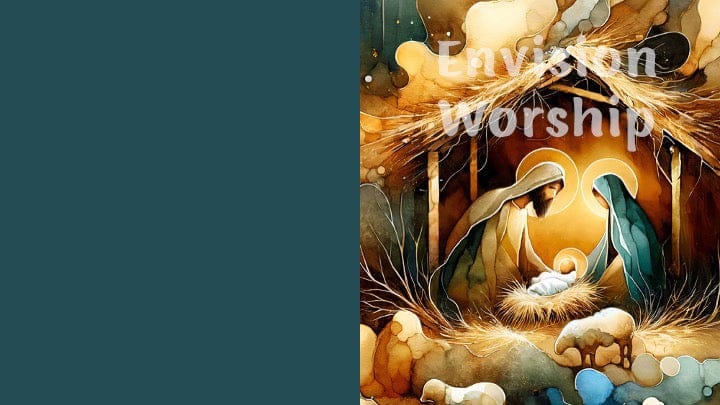 Holy Family Nativity Christmas PowerPoint with Baby Jesus, Mary and Joseph, starry sky, lambs