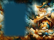 Holy Family Nativity PowerPoint with Baby Jesus, Mary and Joseph, starry sky, lambs, watercolor art