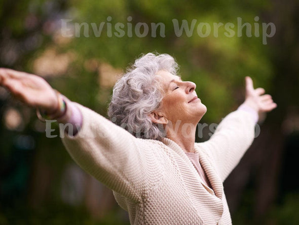 Senior woman praise church PowerPoint presentation slides for worship