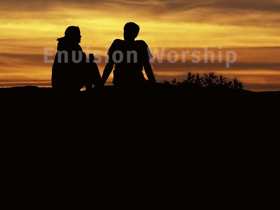 Friends talking at Sunset summer church PowerPoint Presentation template for worship