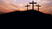 Easter Worship PowerPoint - dawn on Calvary with three empty crosses.