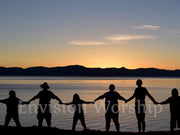 Holding hands by the lake church PowerPoint presentation slides for worship service