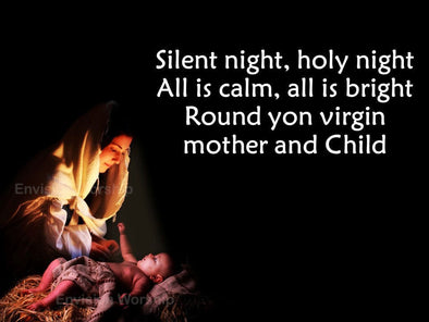 Silent Night lyrics and worship slides with Mary and baby Jesus