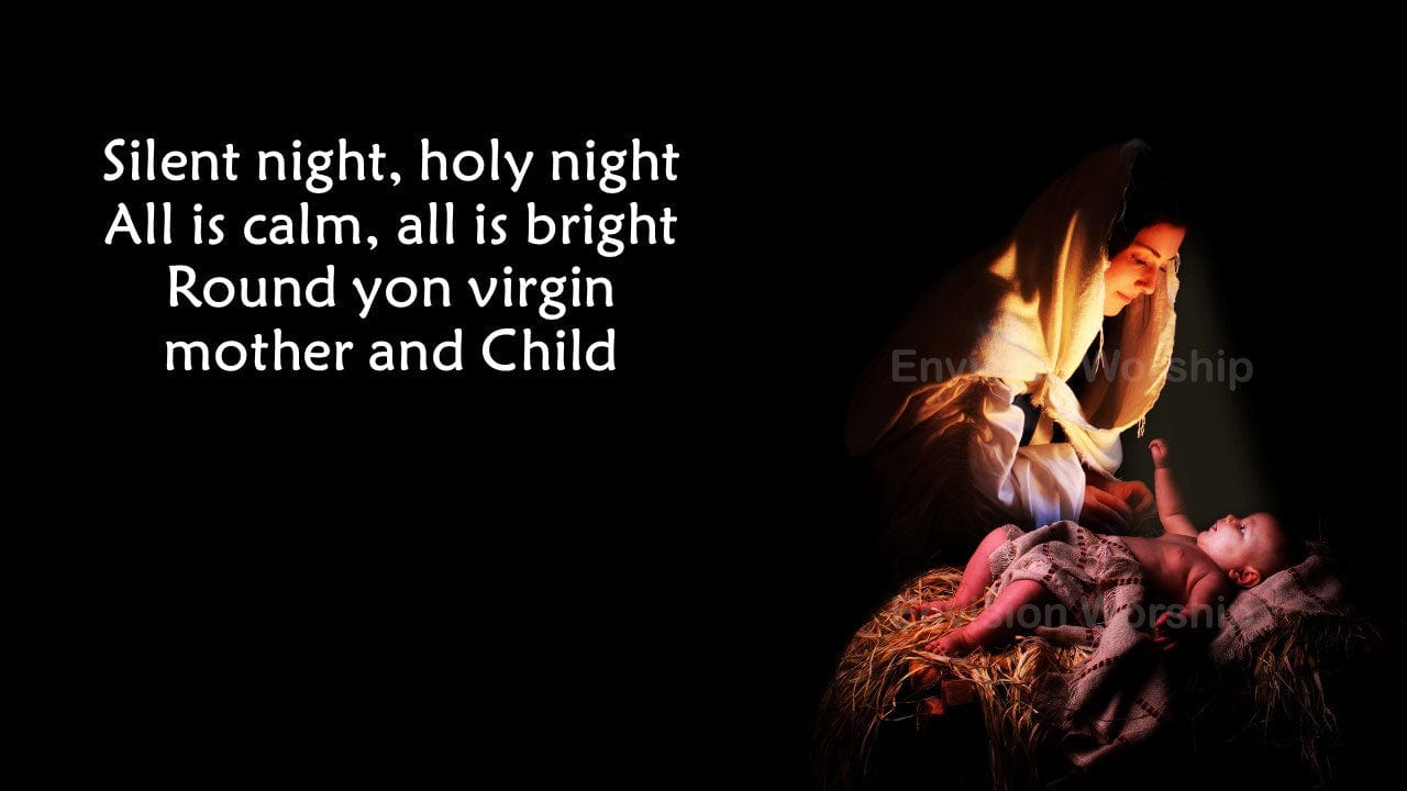 Silent Night church PowerPoint template with lyrics and Baby Jesus and Mary