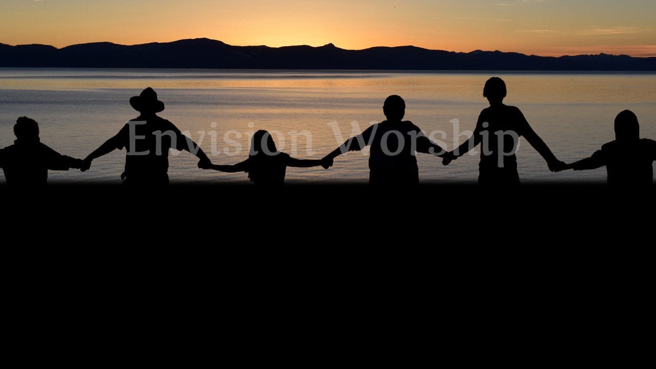 Sunset with people worship PowerPoint presentation slides for worship service